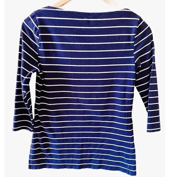 Merona White & Navy Stripes Long Sleeves Women  Crewneck Top SZ SP # 1416 - Picture 2 of 4